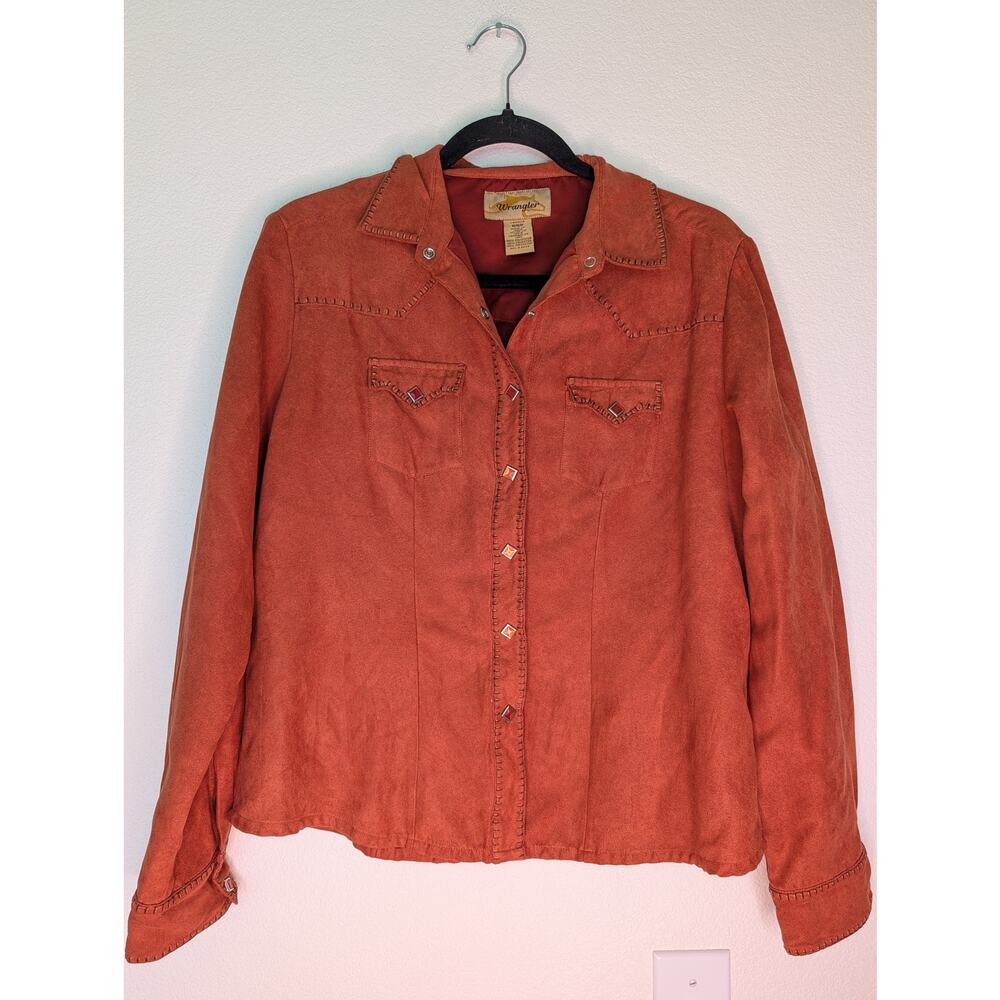 Wrangler Faux Suede Western Jacket Womens M Rust Snap Studded Cowgirl Equestrian